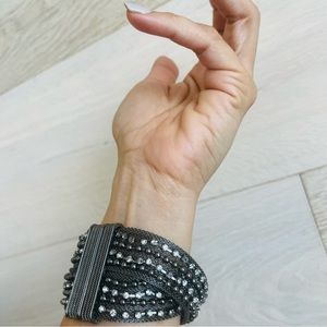 Italian  bracelet metal / black and white Swarovski crystals